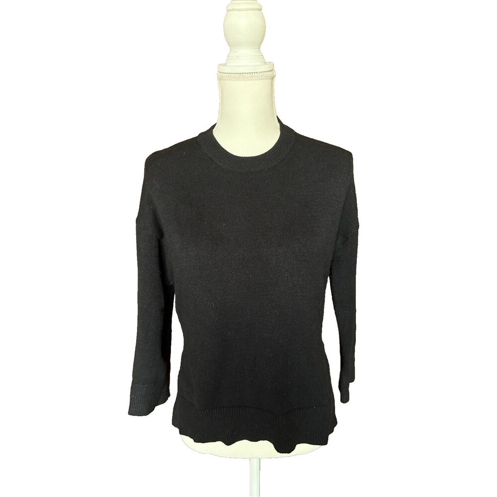 T Tahari Women’s Crewneck Sweater Black Small Split Side Casual Business Office